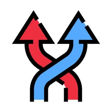 Two arrows crossing, exchanging direction, shuffling paths Stock Illustration