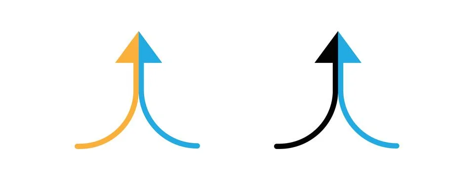 Two arrows merging into one vector icon set collection. Two arrows merging .. Ilustración de archivo