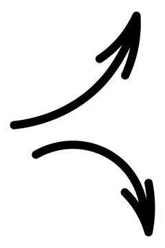 Two arrows. Pair of black pointers pointing right, one up, one down. Sketch Stock Illustration