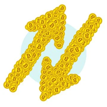 Two arrows pointing up and down, which consist of gold coins of the virtual Stock Illustration
