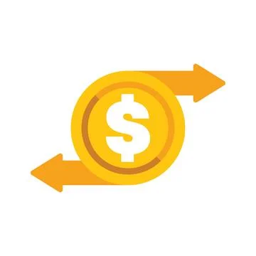 Two arrows pointing in opposite directions around a dollar coin Stock Illustration