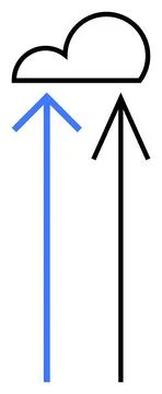 Two arrows pointing towards a cloud, one blue and one black, representing d.. Ilustração Stock