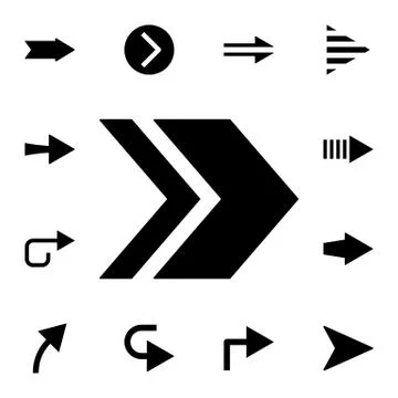 Two arrows to the right flat vector icon in arrows pack Stock Illustration