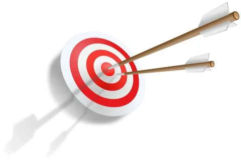 Two arrows stabbed into dartboard Stock Illustration