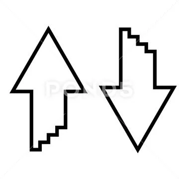 Two arrows with sumulation 3d effect for upload and download icon black color Stock Illustration