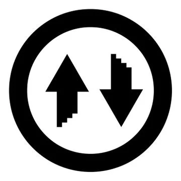 Two arrows with sumulation 3d effect for upload and download icon black color Stock Illustration