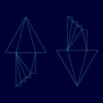 Two arrows with sumulation 3d effect for upload and download low poly trian.. Stock Illustration