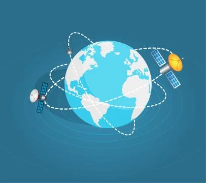Two Artificial Earth Satellites Around Planet Ilustración de archivo