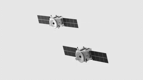 Two artificial satellites move in opposite directions Stock Footage 346252418