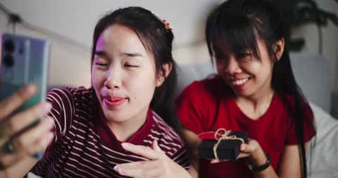 Two Asian siblings pose for a selfie happily and joyfully  Vidéo 305146645