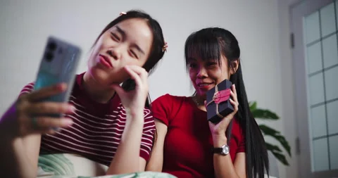 Two Asian siblings pose for a selfie happily and joyfully  Vidéo 305146701