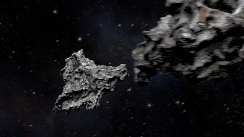 Two asteroids spinning and collide in space Stockbeeldmateriaal 276870180