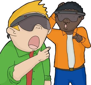 Two Astonished Males in Virtual Reality Stock Illustration