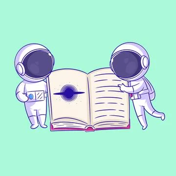 Two astronauts are reading a book together Stock Illustration