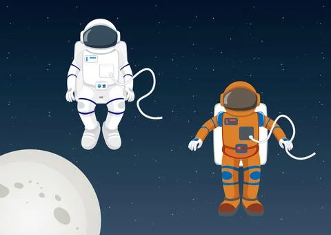 Two astronauts in different positions. Space, Galaxy. Vector illustration Stock Illustration
