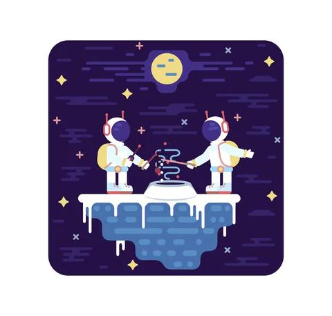 Two astronauts explore crater on meteorite - Game design illustration Stock Illustration