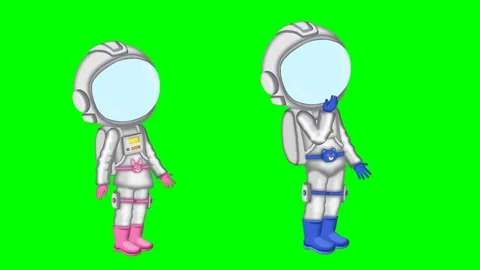 Two astronauts exploring Moon/Mars on green screen. Stock Footage 295535674