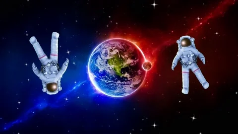 Two Astronauts Falling On Deep Space background with twinkle stars - 4K Stock Footage 146761851