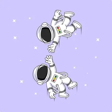 Two Astronauts Floating and Reaching Out in a Starry Space Vector Illustration Stock Illustration