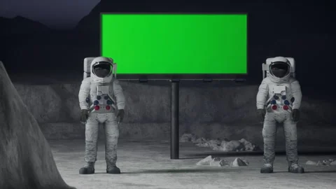 Two astronauts on the moon point at a billboard Vidéo 282039491