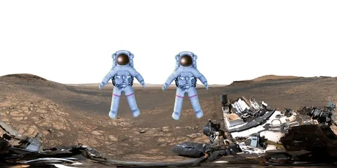 Two astronauts performing synchronized hovering near the Curiosity Rover 360VR Видео 128395636