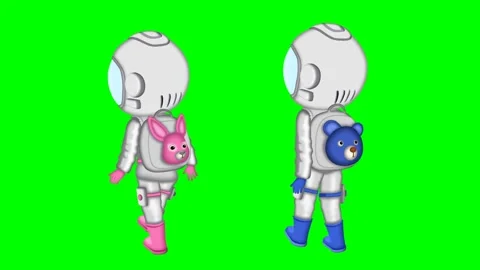 Two astronauts running, walking on Moon or Mars on green screen. Stock Footage 295535673