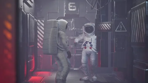 Two astronauts on a space station talking to each other Vidéo 281860342