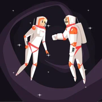 Two Astronauts In Space Suits Chatting Stock Illustration