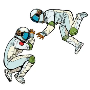 Two astronauts in zero gravity Stock Illustration