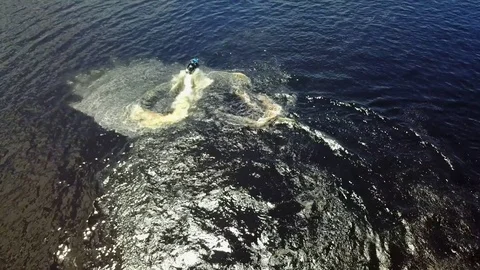 Two athletes jetski speed action at Jetski, waterskiing. Video stock 82471165