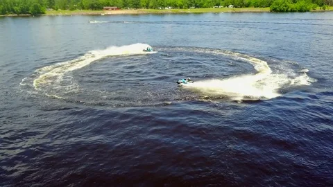 Two athletes jetski speed action at Jetski, waterskiing. Stock Footage 82471268