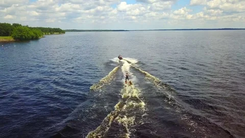 Two athletes jetski speed action at Jetski, waterskiing. Stock Footage 82471813