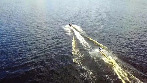 Two athletes jetski speed action at Jetski, waterskiing. Stock Footage 82471952