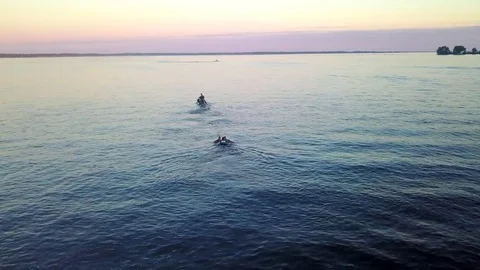 Two athletes jetski speed action at Jetski, waterskiing. Stock Footage 82472164