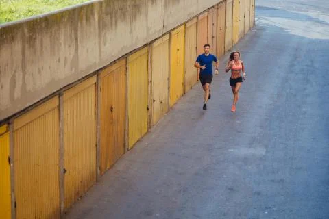 Two athletes jogging Stock Photos