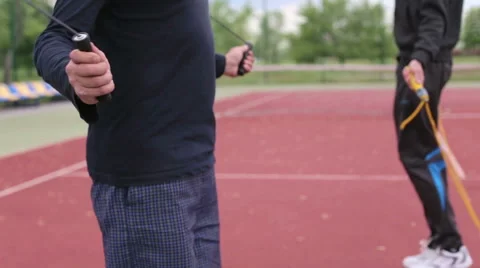 Two athletes jump rope Video stock 63662886