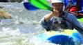 Two athletes kayakers on mountain river close up. Rafting team HD Footage
