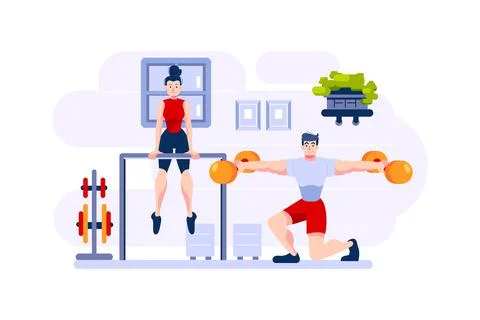 Two athletes practice gymnastics. Stock Illustration