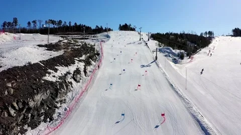 Two athletes on the ski track in the mountains Stock Footage 239103298
