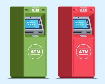 Two ATMs require a password to withdraw money. Stock Illustration