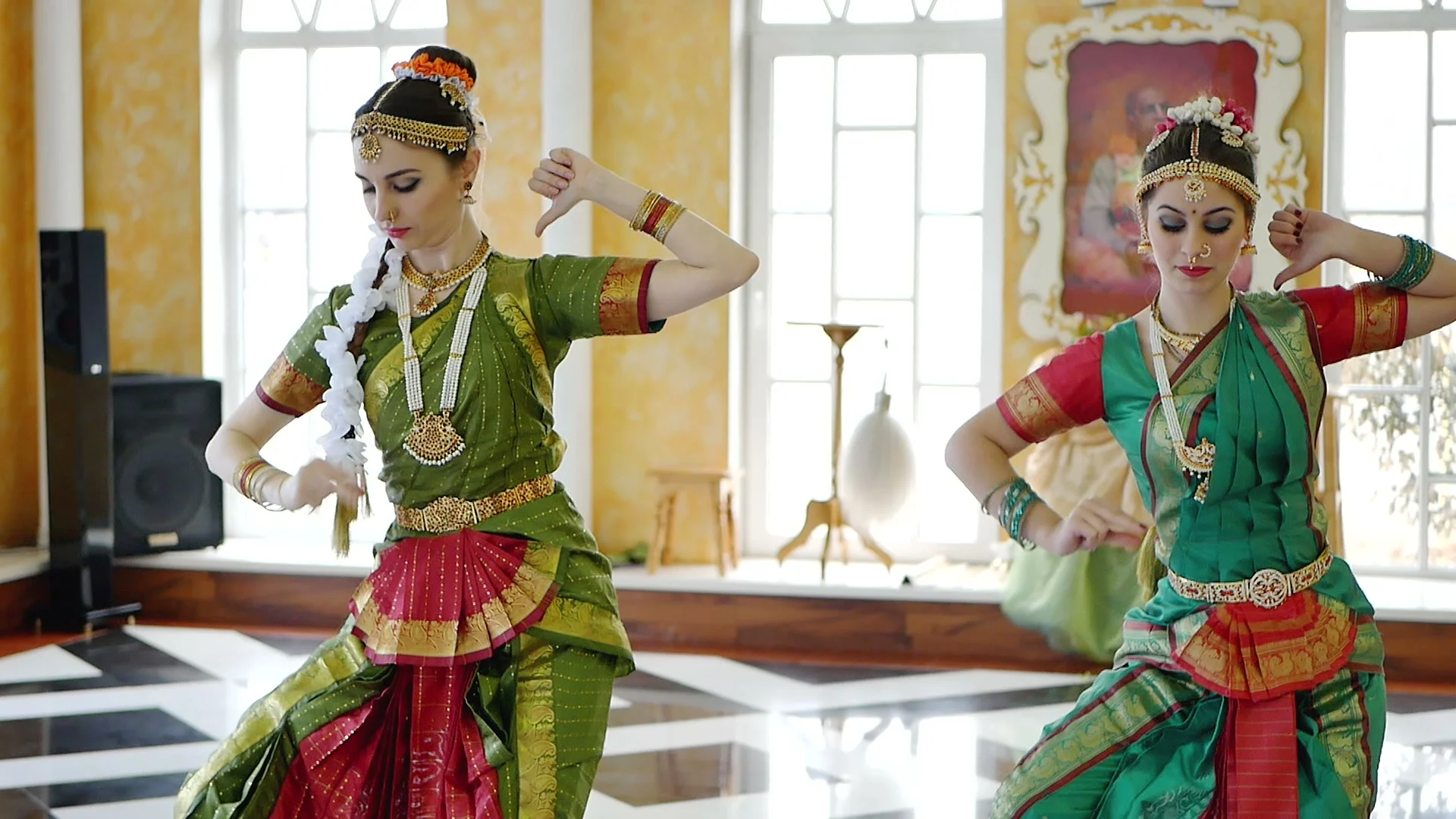 Two attractive girls in a sari dance a n... | Stock Video | Pond5