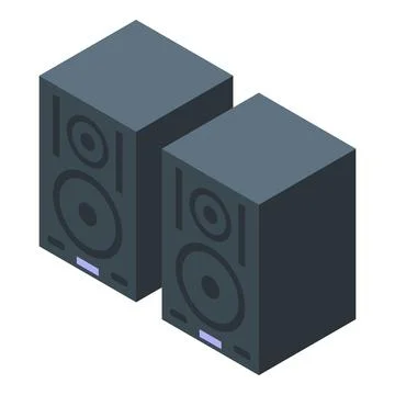 Two audio speakers standing isometrically generating sound waves Stock Illustration