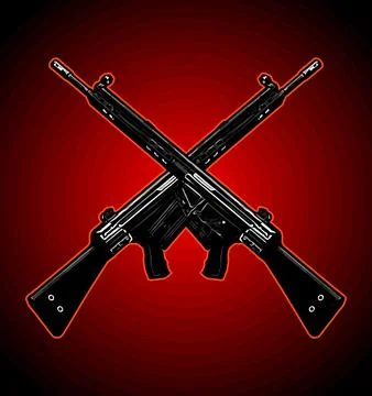 Two automatic long barrelled-guns Stock Illustration