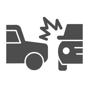 Two automobile road crash solid icon. Frontal or side driving collision symbol Stock Illustration