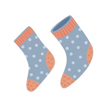 Two autumn warm socks . Pair of cute comfortable handmade winter apparel. Hand Stock Illustration