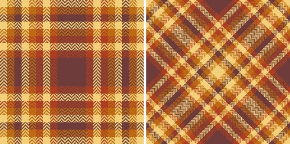 Two autumnal plaid patterns in warm earth tones. Perfect for fallthemed desig Stock Illustration
