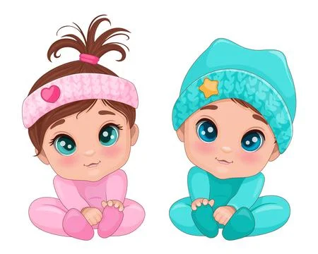 Two babies Stock Illustration
