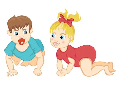 Two babys crawling Stock Illustration