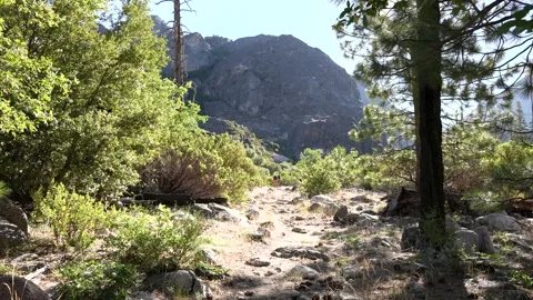 Two Backpackers walking along in a Mountains Stock Footage 242024934