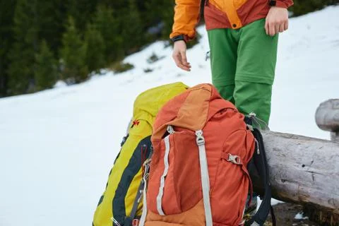 Two backpacks on the snow Stock Photos